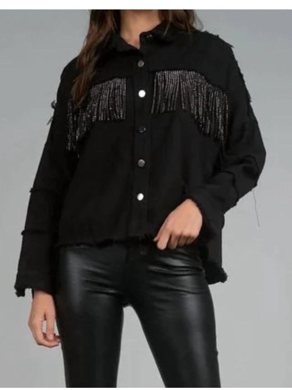 Zara Black Fringe Denim Jacket